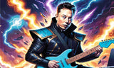 A Diamond Painting Rendering Of A Man In A High-tech Outfit Plays An Electric Guitar With A Background Of Lightning Bolts And Spacecrafts. Size - 100cm X 60cm