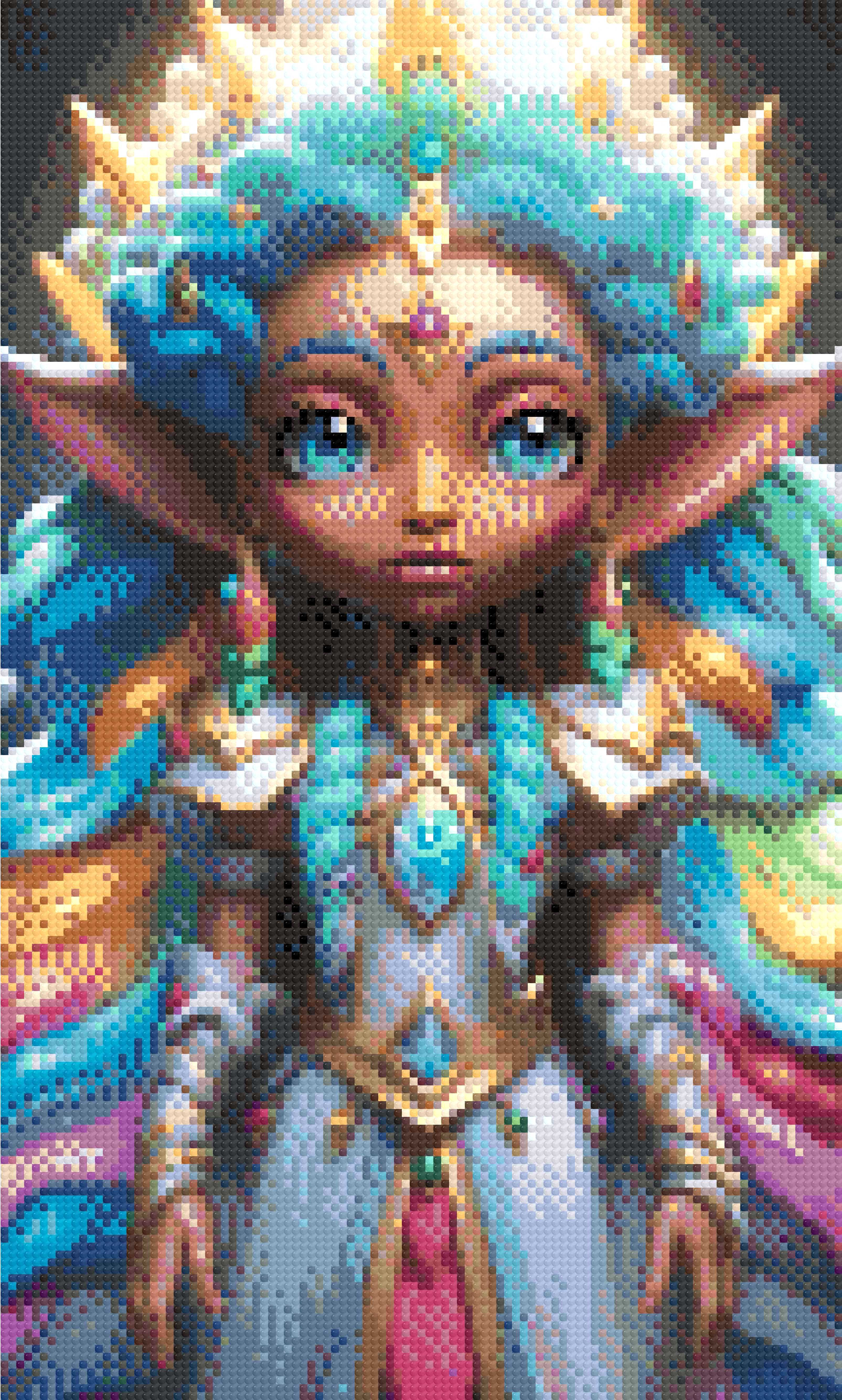 A Diamond Painting Rendering Of A Regal Elf Princess With Vibrant Pastel Hair And A Jeweled Dress Stands In A Magical Realm, Exuding Grace And Power. Size - 30cm X 50cm