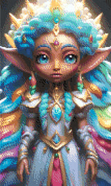 A Diamond Painting Rendering Of A Regal Elf Princess With Vibrant Pastel Hair And A Jeweled Dress Stands In A Magical Realm, Exuding Grace And Power. Size - 30cm X 50cm