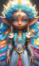 A Diamond Painting Rendering Of A Regal Elf Princess With Vibrant Pastel Hair And A Jeweled Dress Stands In A Magical Realm, Exuding Grace And Power. Size - 60cm X 100cm