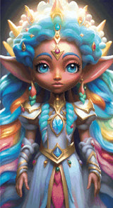 A Diamond Painting Rendering Of A Regal Elf Princess With Vibrant Pastel Hair And A Jeweled Dress Stands In A Magical Realm, Exuding Grace And Power. Size - 60cm X 110cm