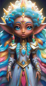 A Diamond Painting Rendering Of A Regal Elf Princess With Vibrant Pastel Hair And A Jeweled Dress Stands In A Magical Realm, Exuding Grace And Power. Size - 60cm X 110cm