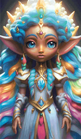 A Diamond Painting Rendering Of A Regal Elf Princess With Vibrant Pastel Hair And A Jeweled Dress Stands In A Magical Realm, Exuding Grace And Power. Size - 70cm X 120cm