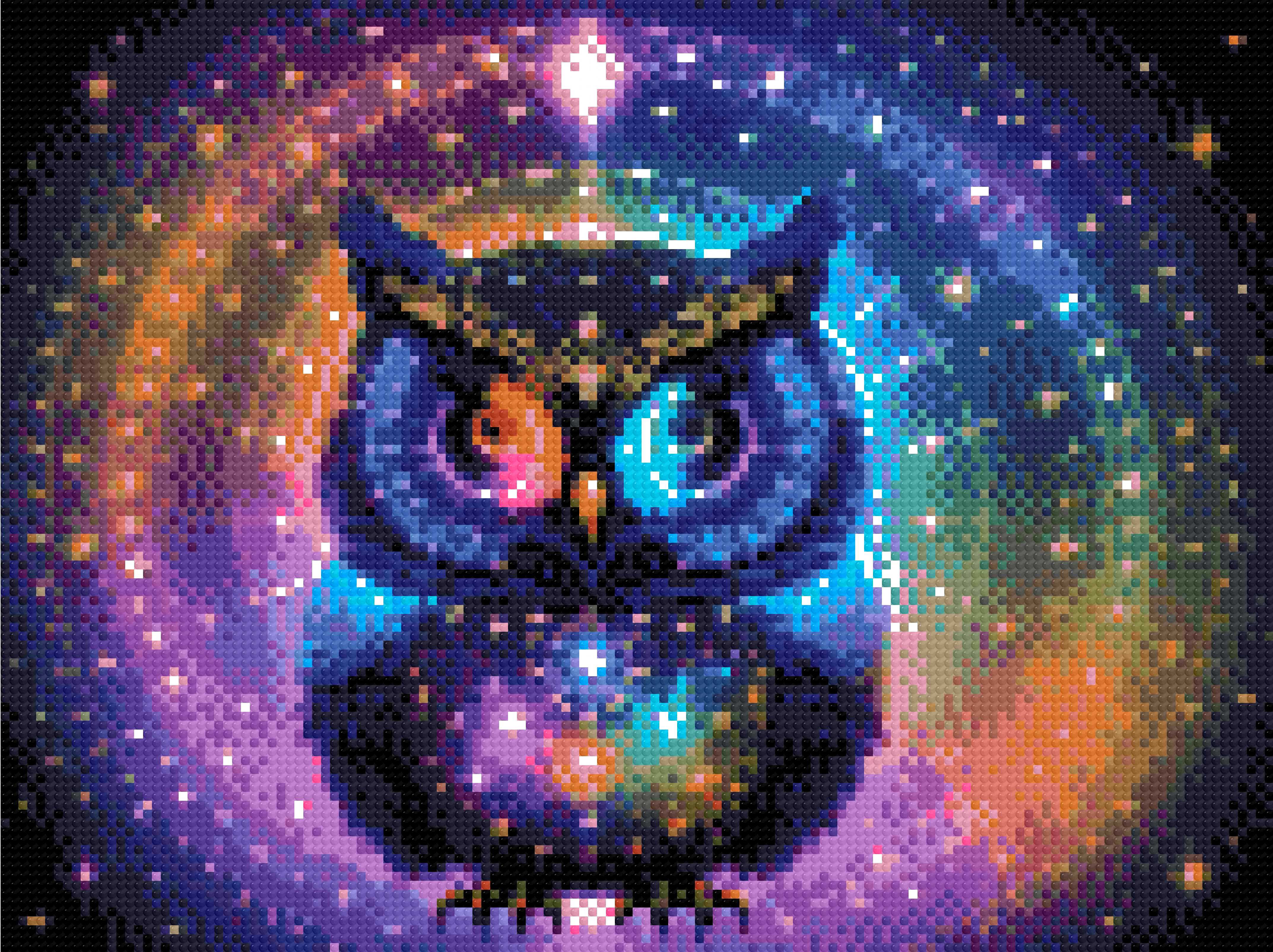 A Diamond Painting Rendering Of A Radiant Owl With Glowing Feathers In Blue, Purple, And Yellow Sits Amid Celestial Symbols And Constellations. Size - 40cm X 30cm