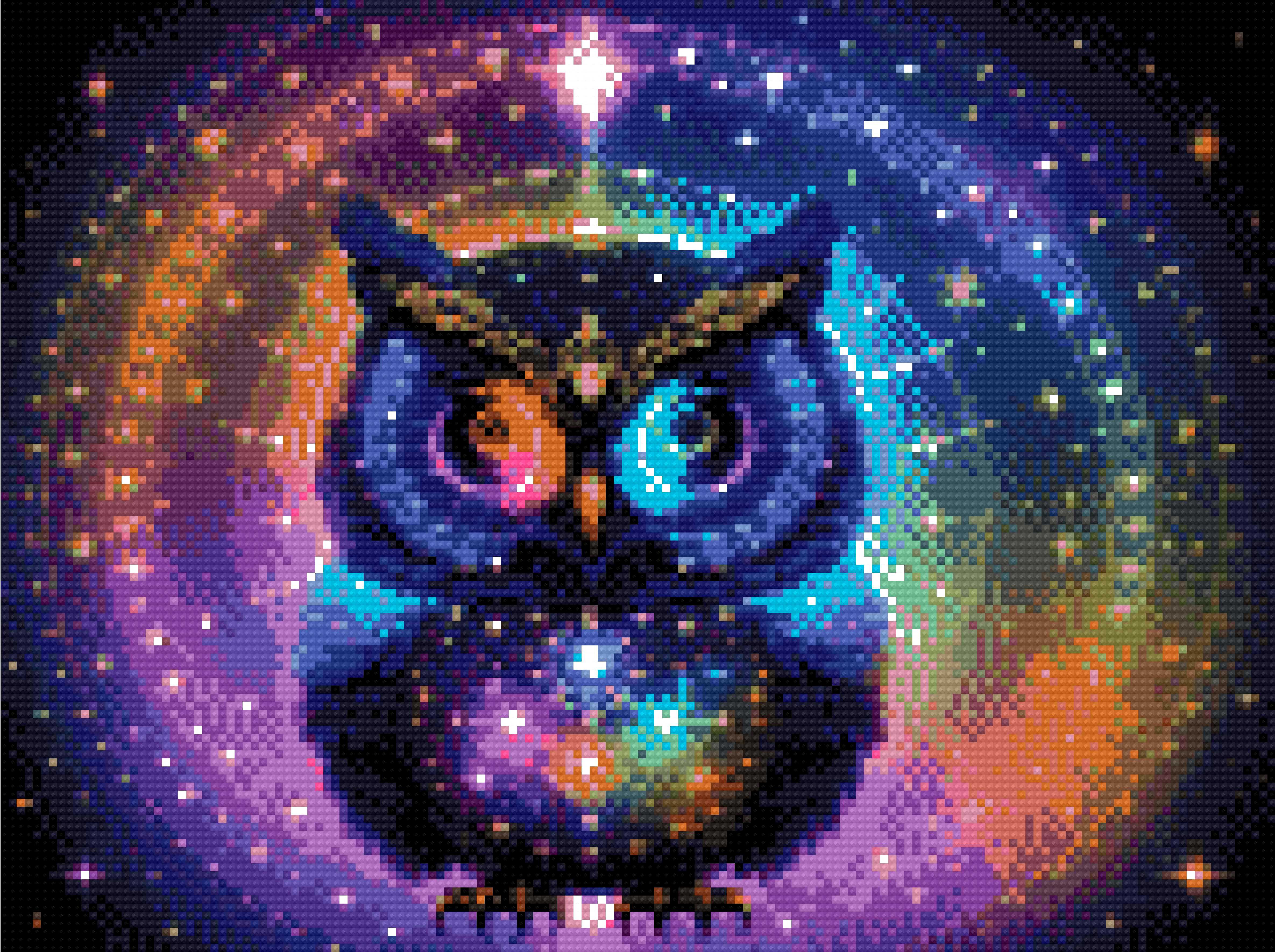 A Diamond Painting Rendering Of A Radiant Owl With Glowing Feathers In Blue, Purple, And Yellow Sits Amid Celestial Symbols And Constellations. Size - 40cm X 30cm
