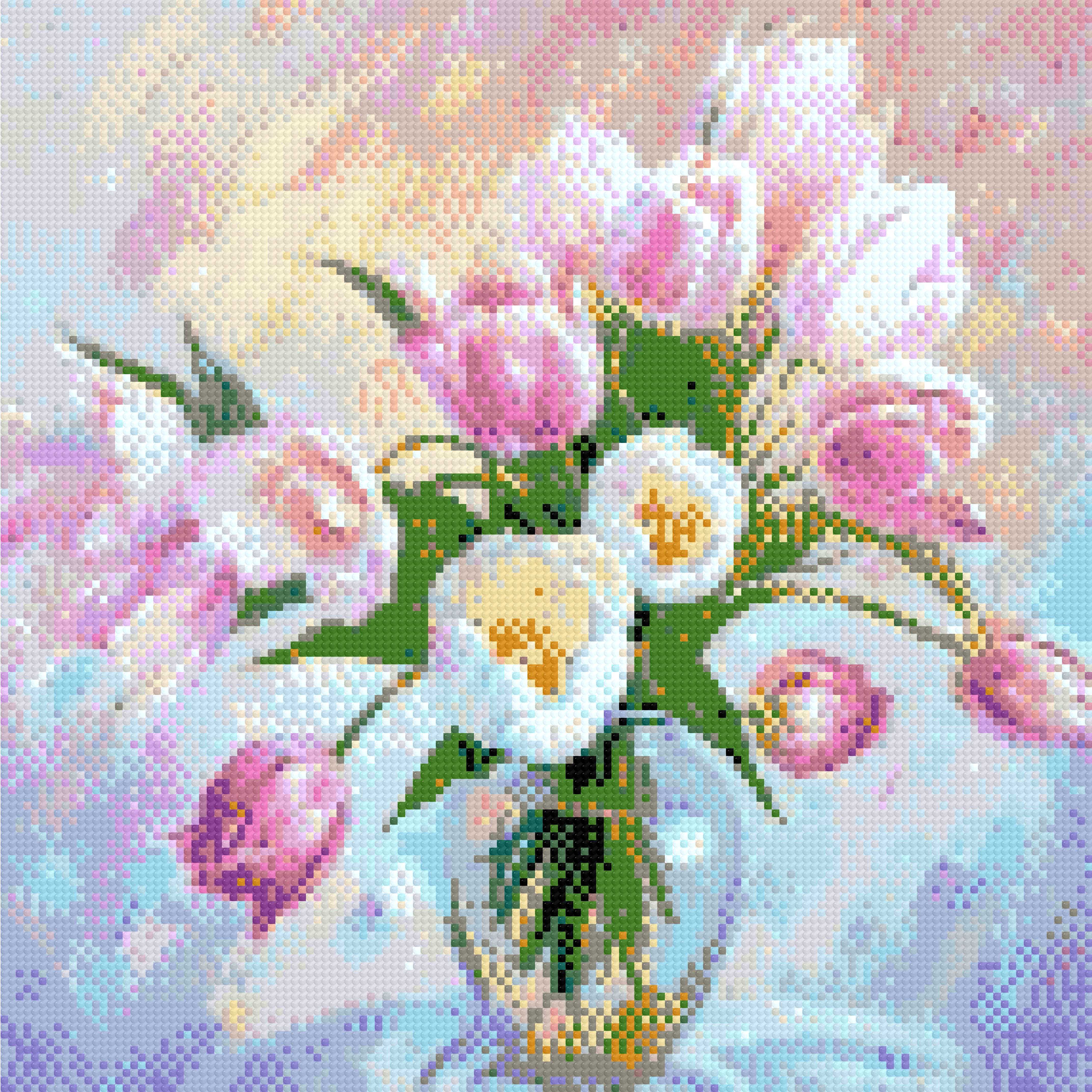 A Diamond Painting Rendering Of Vase Of Pink And White Tulips On A Soft Pastel Background, Evoking A Serene, Spring Morning.. Size - 40cm X 40cm