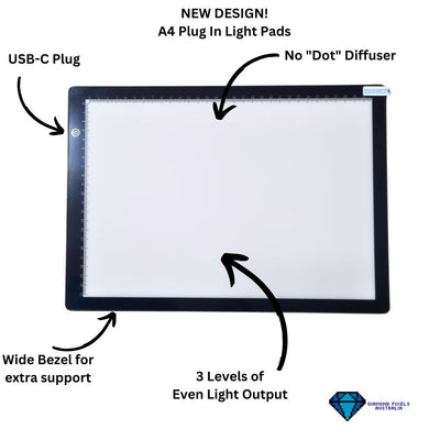 A4 Plug In LED Light Pad - Adjustable Brightness - 30cm x 21cm backlight  area – Diamond Pixels Australia
