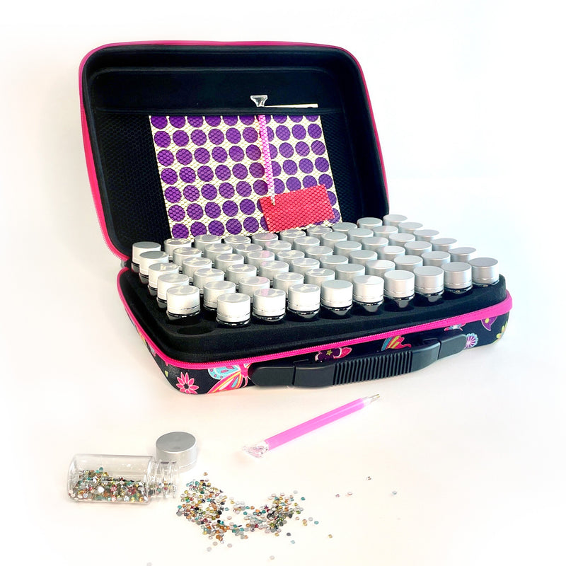 Drill Storage Case, 60 Bottle x 20ml - Butterflys, Dark - Pink Zip