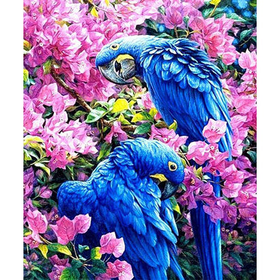 Diamond Painting Kit - Blue Parrots - Full Coverage, Square or Round Drill - Multiple Sizes - Poured Glue - Diamond Pixels Australia
