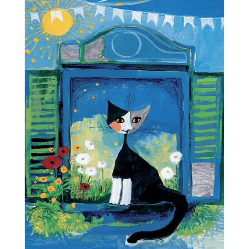 Diamond Painting Kit - Cat in Window - Full Coverage, Square or Round Drill - Multiple Sizes - Poured Glue - Diamond Pixels Australia