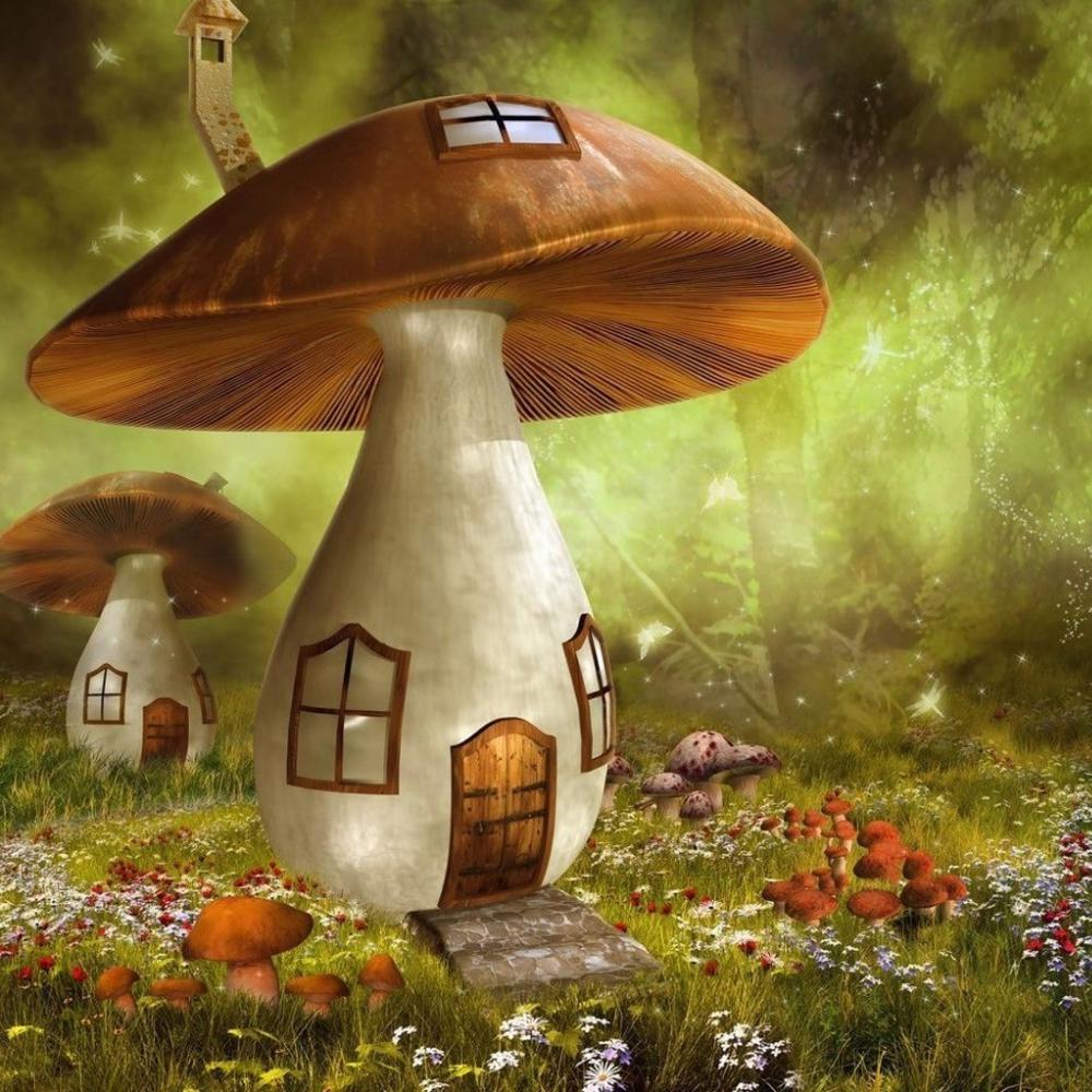 Diamond Painting Kit - Mushroom House - Full Coverage, Square or Round Drill - Multiple Sizes - Poured Glue - Diamond Pixels Australia