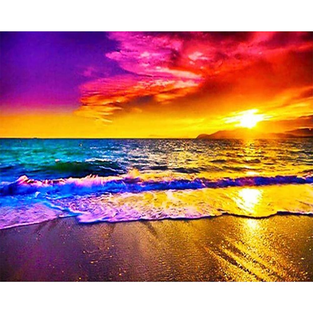 Diamond Painting Kit - Rainbow Beach - Full Coverage, Square or Round Drill - Multiple Sizes - Poured Glue - Diamond Pixels Australia
