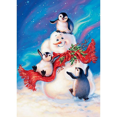 Diamond Painting Kit - Snowman and Penguins - Full Coverage, Square or Round Drill - Multiple Sizes - Poured Glue - Diamond Pixels Australia