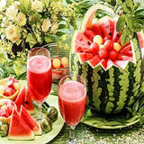 A Diamond Painting Rendering Of Vibrant Summer Picnic Scene With A Watermelon Bowl, Fruit Slices, And Juice On A Sunny Day.. Size - 40cm X 40cm